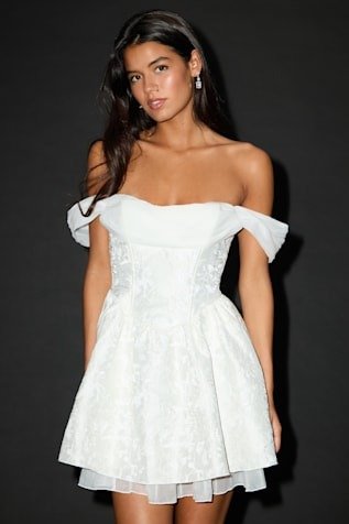 Lulus Kalara White Jacquard Off-the-Shoulder Mini Dress