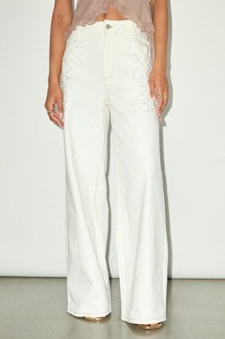 Lulus Ronnie Ivory Twill Embroidered Wide-Leg Pants
